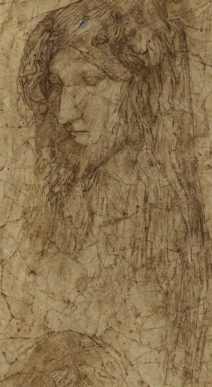 Image similar to leonardo da vinci sketches on sheet of old medival paper with stains and marks texture material