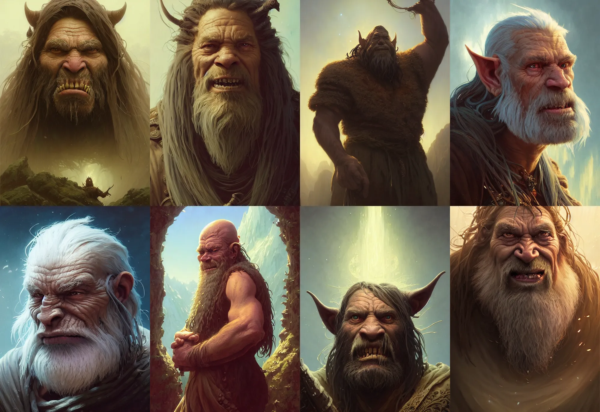 Prompt: highly detailed portrait of a very old orc with long hairs, stephen bliss, unreal engine, fantasy art by greg rutkowski, loish, rhads, ferdinand knab, makoto shinkai and lois van baarle, ilya kuvshinov, rossdraws, tom bagshaw, alphonse mucha, global illumination, radiant light, detailed and intricate environment