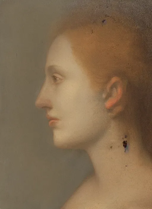 Prompt: a woman's face in profile, made of geode, in the style of the Dutch masters and Gregory Crewdson, dark and moody