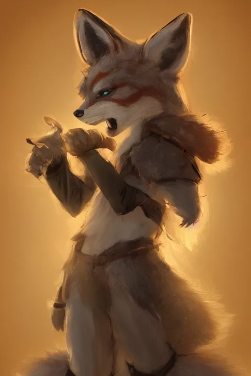 Image similar to an anthropomorphic medieval fox with a fluffy tail, backlighting, trending on artstation, digital art, furry art, trending on furaffinity, fantasy art, by kawacy