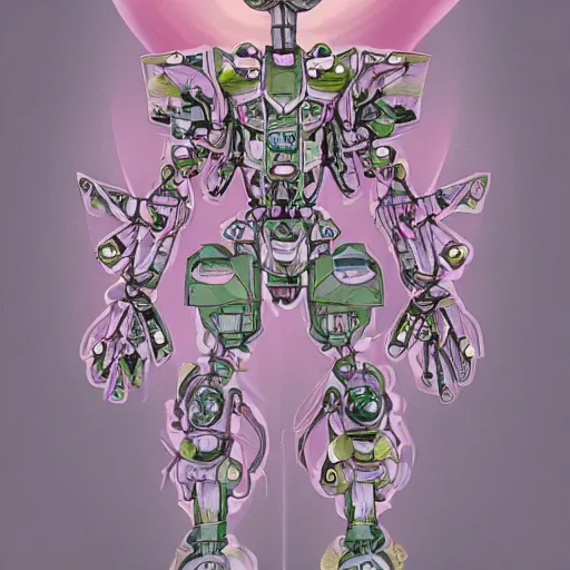 Prompt: symmetry, waterlily mobile combat suit floral robot, biomechanical, waterlily mecha nymphaea, detailed illustration, concept art, smooth, sharp focus, by frank gehry