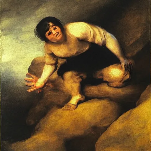 Prompt: an old - man portrait attending the underworld from above in sorrow, angle from above, art painting, by francisco goya, masterpiece, extremely detailed, oil painting, full hd