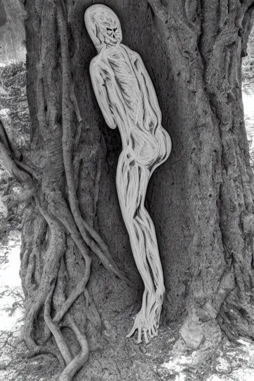 Image similar to negative shape of a human in trunk of a tree