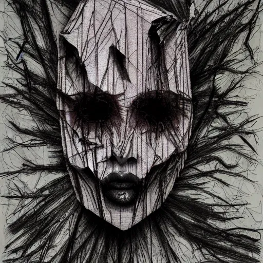 prompthunt: multiple faces shredded like paper news scared, dark horror,  surreal, drawing, painting