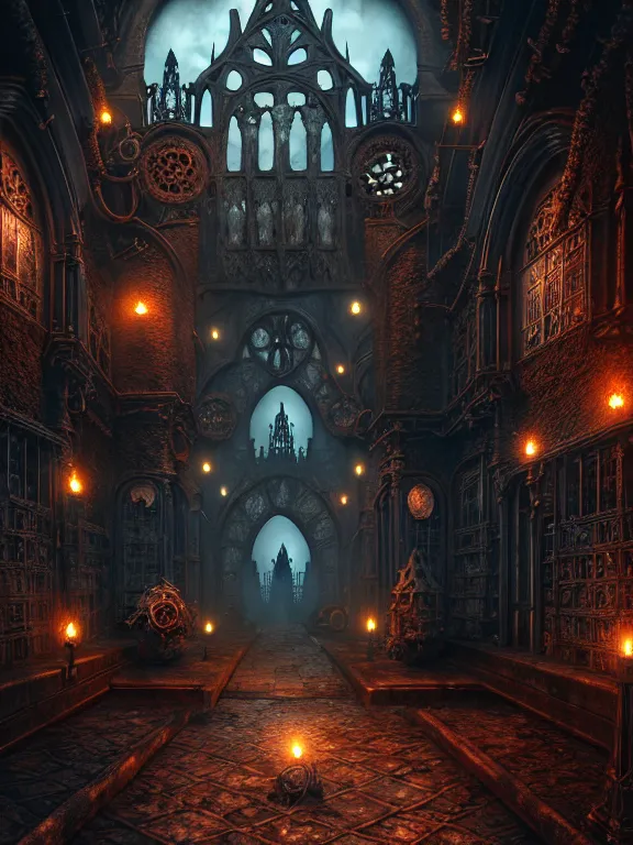 Image similar to steam necropolis, memento mori, gothic, neo - gothic, art nouveau, hyperdetailed copper patina medieval icon, stefan morrell, philippe druillet, ralph mcquarrie, concept art, steampunk, unreal engine, detailed intricate environment, octane render, moody atmospherics, volumetric lighting, ultrasharp, ominous, otherworldly