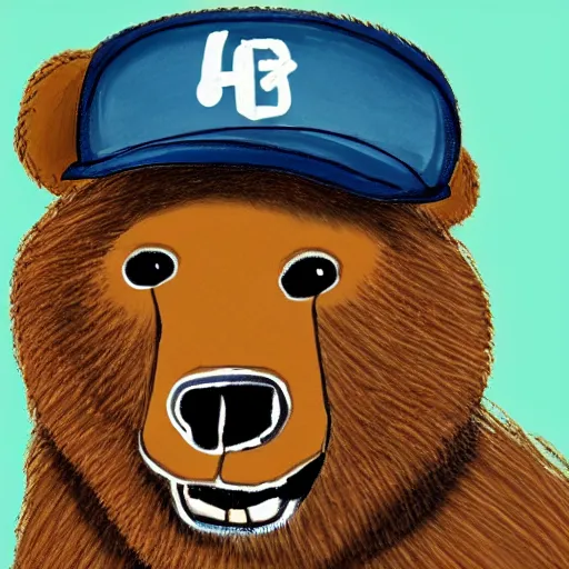 Prompt: bear with a baseball cap, in the style of a twitter artist