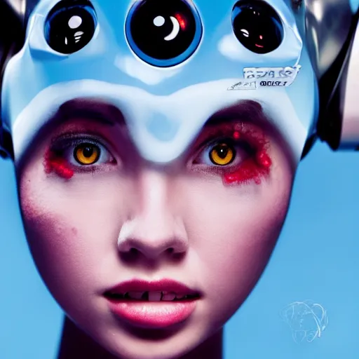 Prompt: cute young woman with robot ears and eyes, 4k, Alberto Seveso