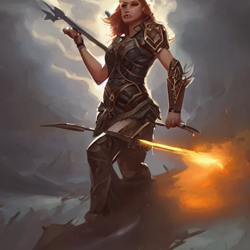 Image similar to a furious valkyrie girl in the style of sci - fi defends herself from bullets by bartering energy, she sparks with lightning in a rage clutching her huge spear, intricate, elegant, highly detailed, digital painting, artstation, concept art, matte, sharp focus, illustration, hearthstone, art by artgerm and greg rutkowski and alphonse mucha