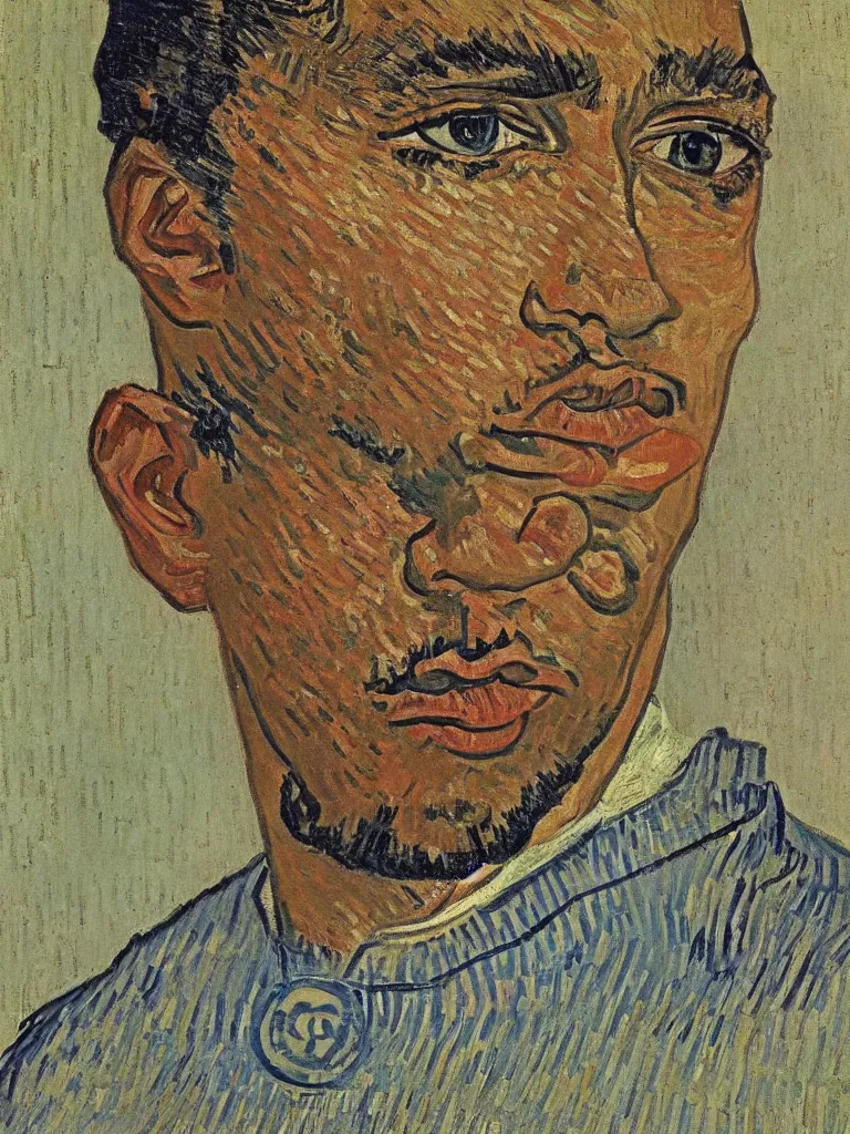 Prompt: portrait of a singular Lewis Hamilton by Van Gogh
