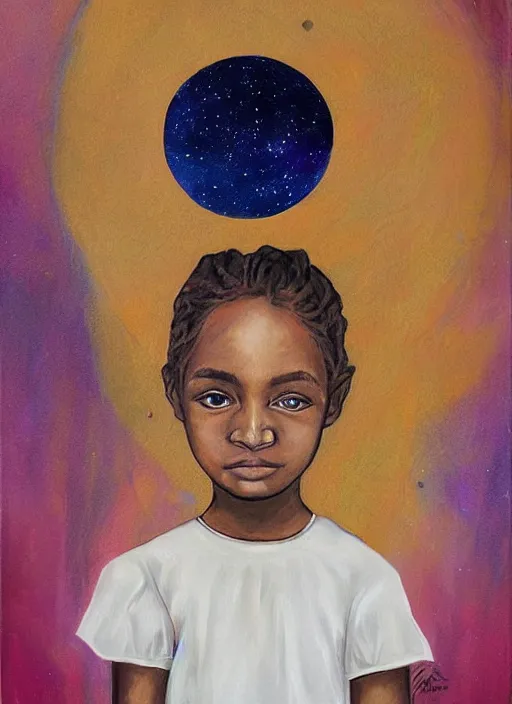 Prompt: portrait of a girl with eyes as big as space, art by Johanna Martine,