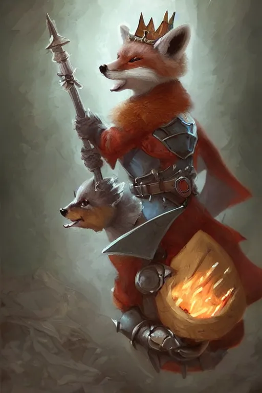 Image similar to cute little anthropomorphic foxy knight wearing a cape and a crown, tiny, small, miniature fox, baby animal, short, pale blue armor, cute and adorable, pretty, beautiful, DnD character art portrait, matte fantasy painting, DeviantArt Artstation, by Jason Felix by Steve Argyle by Tyler Jacobson by Peter Mohrbacher, cinematic lighting