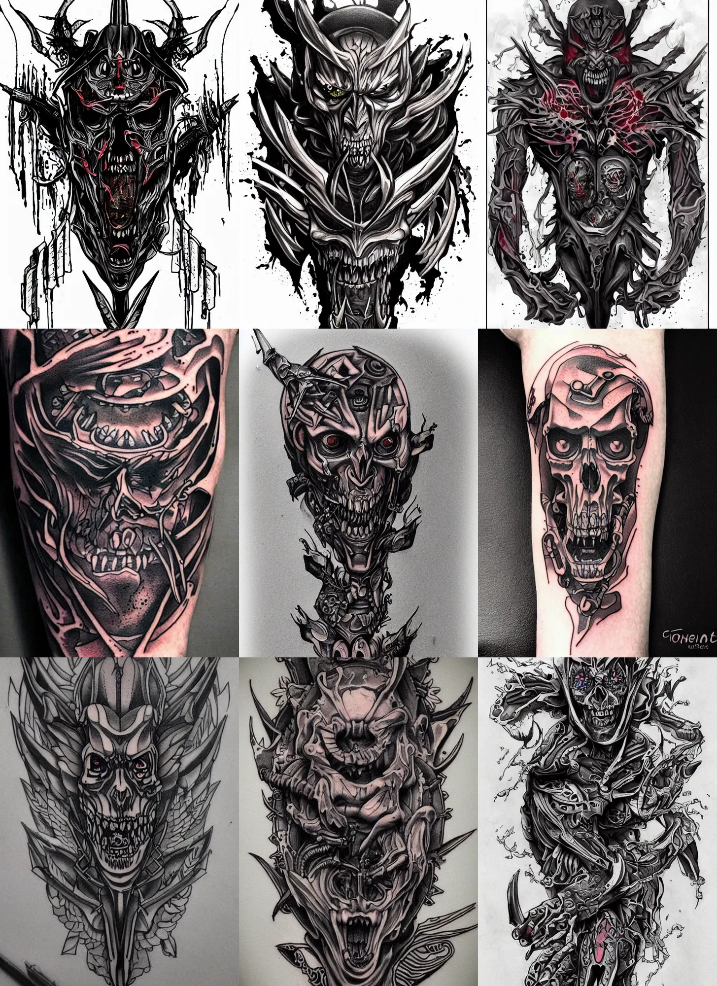Image similar to Tattoo Design demonic cyborg