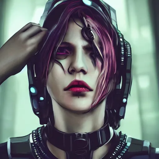 Image similar to detailed realistic cyberpunk female character cyberpunk wearing large steel collar around neck, realistic, art, beautiful, 4K, collar, choker, collar around neck, punk, artstation, detailed, female, woman, choker, cyberpunk, neon, punk, collar, choker, collar around neck, thick collar, choker around neck, wearing choker, wearing collar, bright neon punk hair,