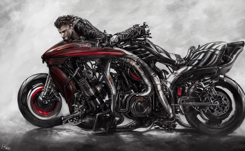 Image similar to Cyberpunk yamaha motorcycle. By Konstantin Razumov, horror scene, highly detailded