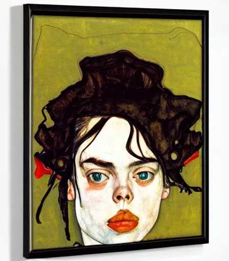 Image similar to portrait of billie eilish by egon schiele, intense desire, high quality, high detail