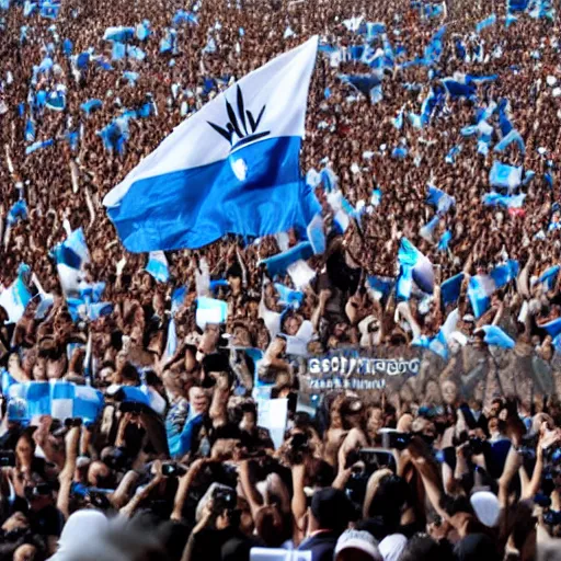 Image similar to Lady Gaga as president, Argentina presidential rally, Argentine flags behind, bokeh, giving a speech, detailed face, Argentina