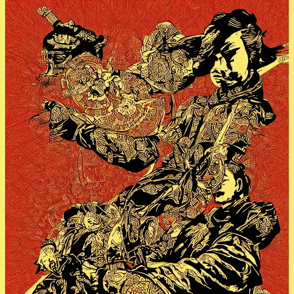 Image similar to poster of a beautiful meditating samurai by shepard fairey