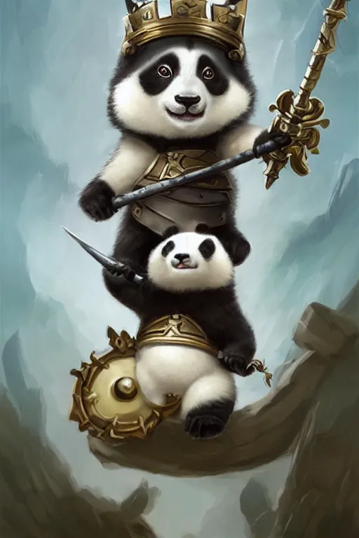 Image similar to cute little anthropomorphic panda knight wearing a cape and a crown, tiny, small, miniature panda baby animal, short, pale blue armor, cute and adorable, pretty, beautiful, DnD character art portrait, matte fantasy painting, DeviantArt Artstation, by Jason Felix by Steve Argyle by Tyler Jacobson by Peter Mohrbacher, cinematic lighting
