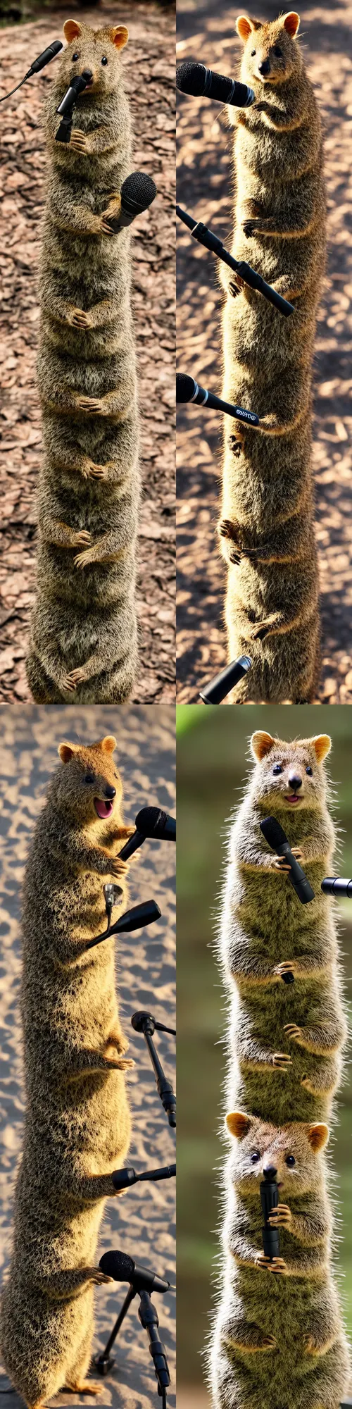 Prompt: photo of a quokka holding a microphone