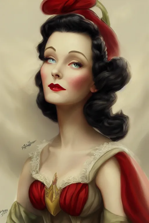 Image similar to beautiful hq matte painting portrait of vivien leigh as snow white, by peter mohrbacher greg rutowski