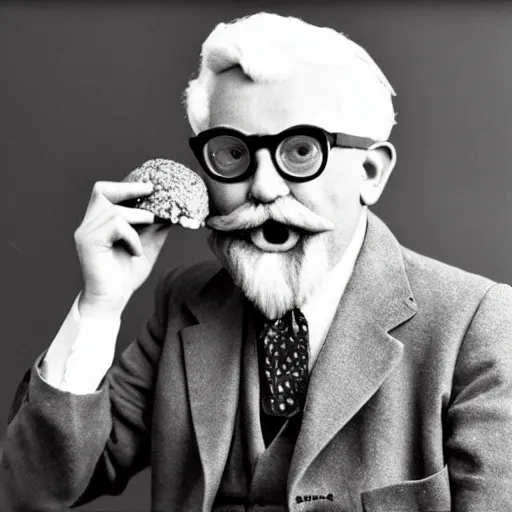 Prompt: An old vintage photograph of Colonel Sanders secretly eating a burger at McDonalds, 4k, highly detailed, photorealistic