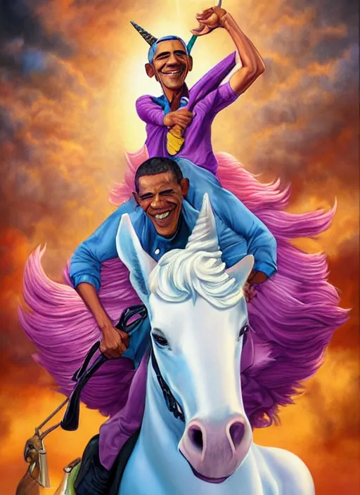 Prompt: obama riding an unicorn, pixar style, by tristan eaton stanley artgerm and tom bagshaw.