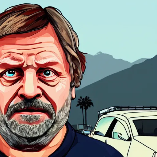 Image similar to Slavoj Žižek in the style of gta v artwork, digital art