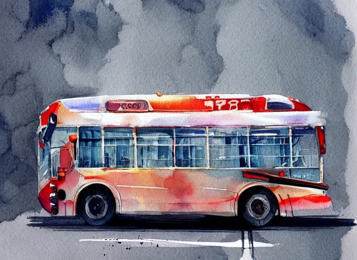 Image similar to concept art of a urban bus, pinterest, artstation trending, behance, watercolor, by coby whitmore, silver, laser light,