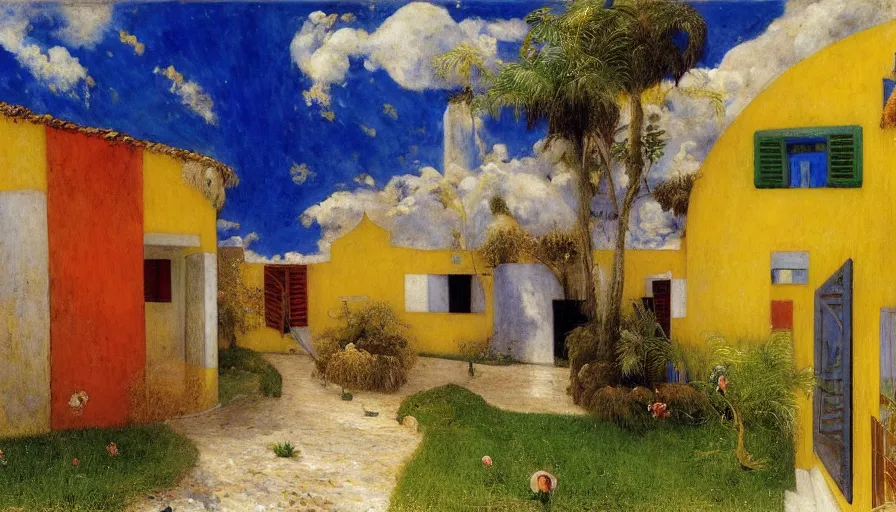 Prompt: a 1 9 9 8 southern brazil house!!! costa blanca, designed by bispo do rosario, arnold bocklin, jules bastien - lepage, tarsila do amaral, arthur and gustave baumann, cheval michael, warm, mediterranean, star, sharp focus, colorful refracted sparkles and lines, soft light, 8 k 4 k