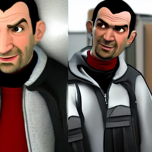 Image similar to niko bellic made by disney pixar, cgi