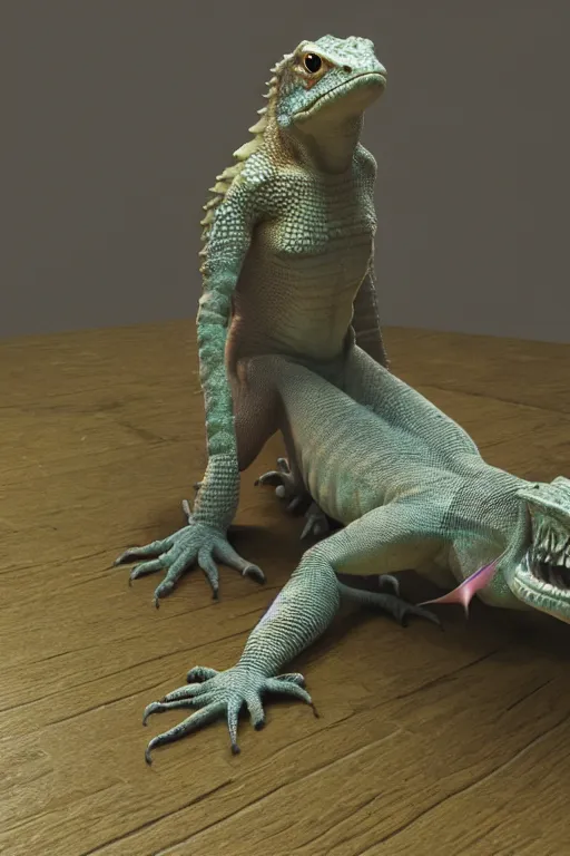 Image similar to a lizard person, dnd, 3 d render, unreal engine, volumetric lighting, artstation