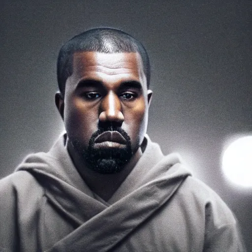 Image similar to cinematic film still of Kanye West starring as a Japanese Sensei with fire, Japanese CGI, VFX, 2003, 40mm lens, shallow depth of field, film photography