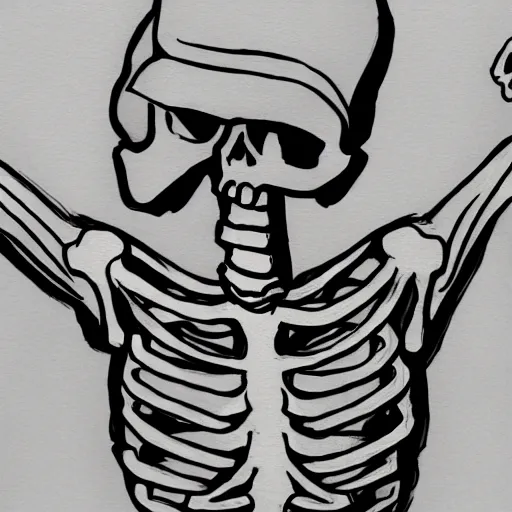 Prompt: drawing of a skeleton with the twitch pog emote