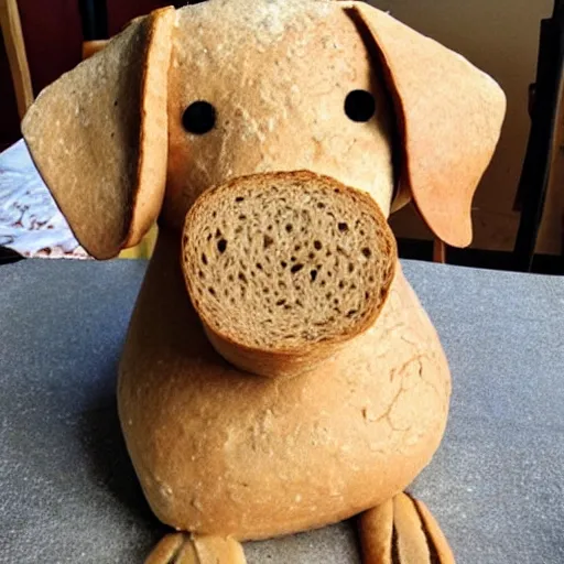 Image similar to a dog made out of bread