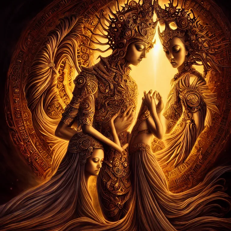 Prompt: epic professional digital art of the miraculous god and goddess with moderate atmospheric dramatic lighting, drawn, intricate, detailed, sinister, lisha hannigan, wayne haag, reina rocin, ignacio fernandez rios, mark ryden, iris van herpen, epic, stunning, magnificent, stunning, cinematic, masterpiece.