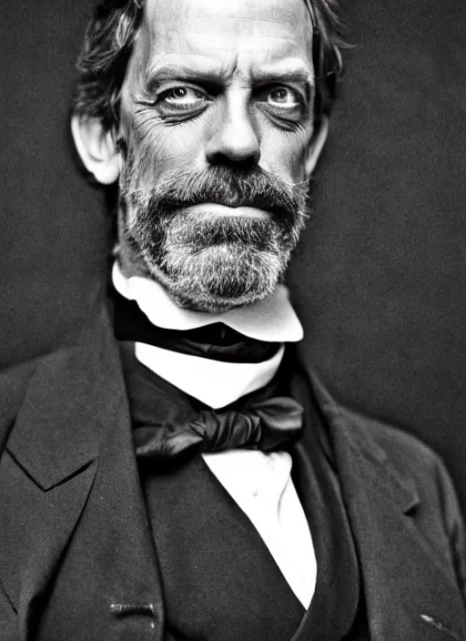 Prompt: hugh laurie as a victorian politician, smiling, male, victorian, detailed face, highly detailed, cinematic lighting, photograph by elliott & fry