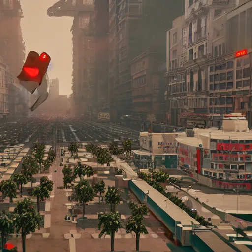 Prompt: SPACE INVADERS game as a city, bustling, rockets, atmospheric, hazy, sweltering, highly detailed, autochrome, 8k, reflections, octane render, unreal engine 5, in the style of Cézanne