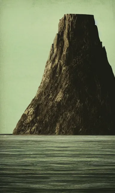 Image similar to lone dark tower in the center of a serene vast ocean, album artwork, album cover,