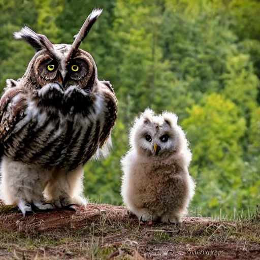 Image similar to an owlbear and its young out in the wild