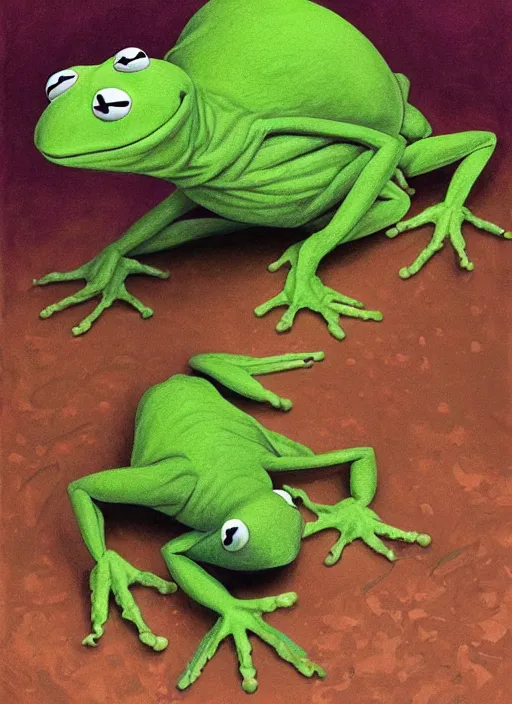 Image similar to portrait of Kermit the frog in Society (1989), highly detailed, centered, solid color background, digital painting, artstation, concept art, smooth, sharp focus, illustration, artgerm, donato giancola, Joseph Christian Leyendecker, Les Edwards, WLOP, Lovecraftian