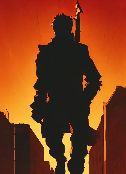 Prompt: young blonde beautiful male boy assassin walking on a city street, mike mignola style, comics, beautiful composition, wide angle, cinematic, volumetric lighting, intricate details, vibrant colors and hard shadows and strong rim light