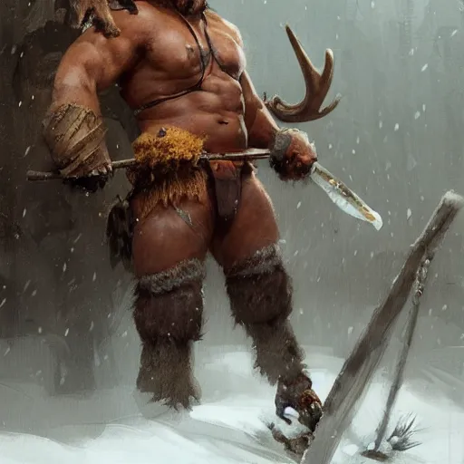 Prompt: barbarian with moose head and wooden leg by greg rutkowski