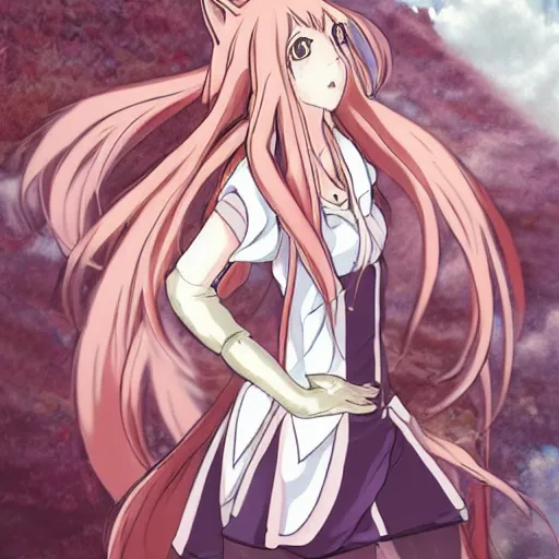 Prompt: horo the wise wolf, female anime character art, spice and wolf