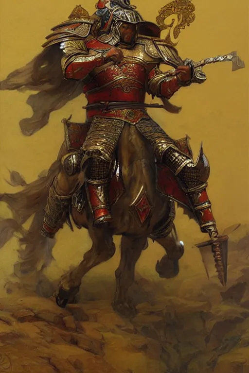 Image similar to attractive beefy male with armor, ming dynasty, character design, colorful paint, sweat, painting by gaston bussiere, craig mullins, j. c. leyendecker