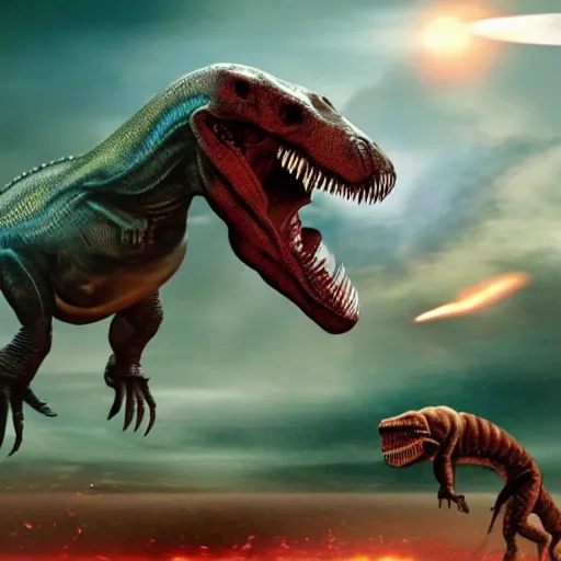 Prompt: t - rex fighting aliens