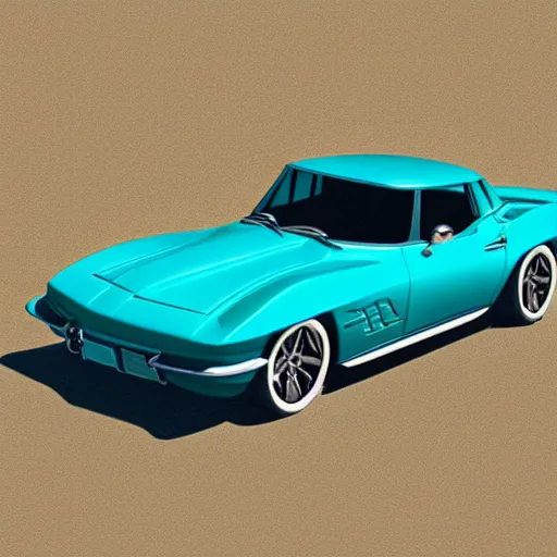 Image similar to deep turquoise color ice carved into the shape of a corvette, beauty shot, digital art, ultrareailstic