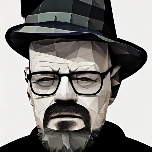 Prompt: low poly close-up illustrations of Heisenberg