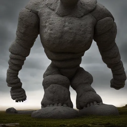 Image similar to a giant golem made out of stone in a fantasy world, game concept art ,award winning photography, illustration , HDR, natural lighting , dynamic pose, long shot, shot on Canon EOS R5, f/2.5,