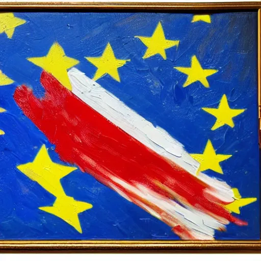 Prompt: an impasto oil painting of the flag of the european union