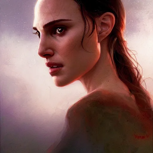 Prompt: a expressive portrait of natalie portman in dramatic lighting, depth of field background, artstation, award - winning realistic sci - fi concept art by jim burns and greg rutkowski, beksinski, a realism masterpiece, expressive color palette, james gilleard, bruegel, alphonse mucha, and yoshitaka amano